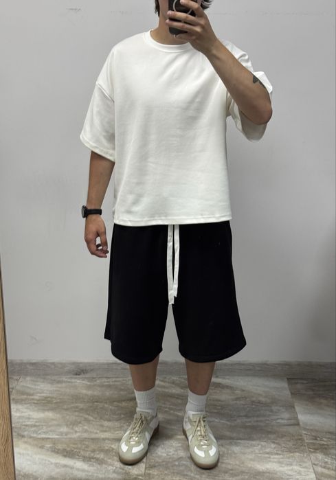 Oversize футболка чорна / біла плотна базова оверсайз t-shirt S M L XL 100% cotton