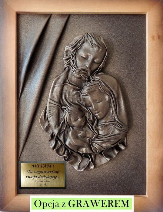 Obraz ze skóry Świętej Rodziny. prezent na wiele okazji + GRAWER