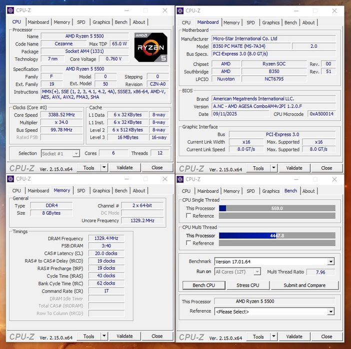 Комплект AMD AM4: MSI B350 PC MATE + AMD Ryzen 5 5500