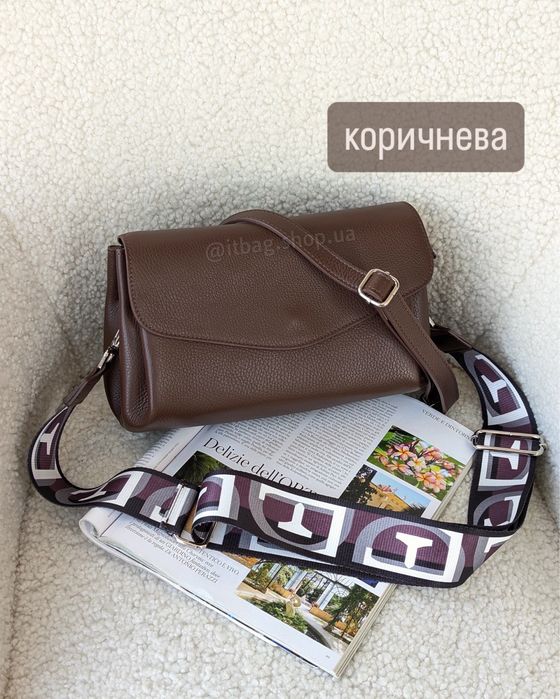Шкіряна сумка кросбоді 2 ременя. Кожаная кроссбоди широкий ремень Итал