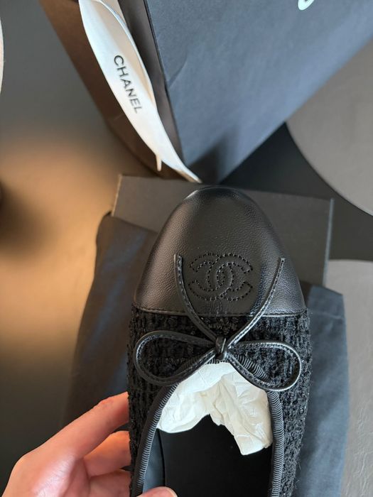Chanel baleriny czarne tweedowe nowe z torbą prezentową!