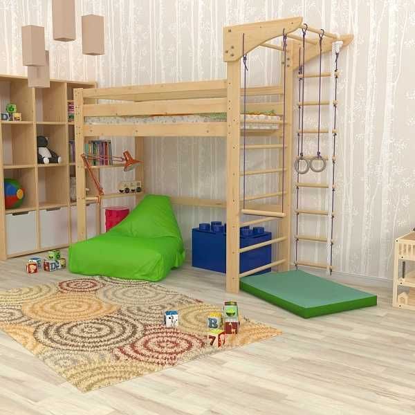 Спортивне Дитяче дерев’яне ліжко-горище 80×190 см шведська стінка