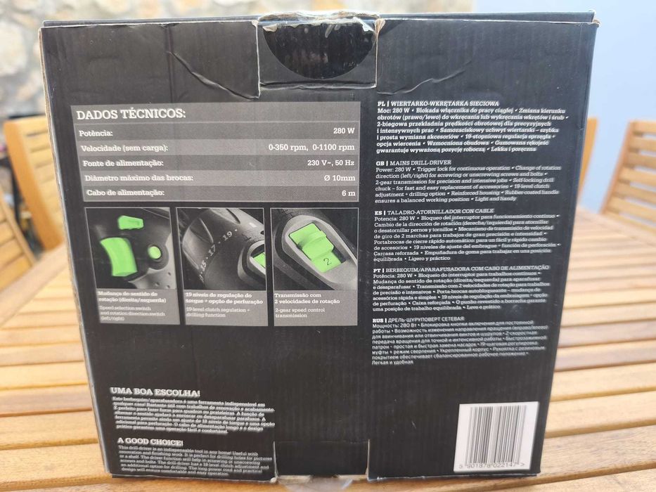 Berbequim Aparafusadora 280W - Fio Extra Longo 6 metros (Como Novo)