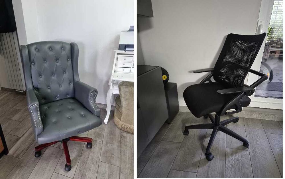 Fotel skórzany biurowy CHESTERFIELD szary ANTYCZNY bujany + czarny