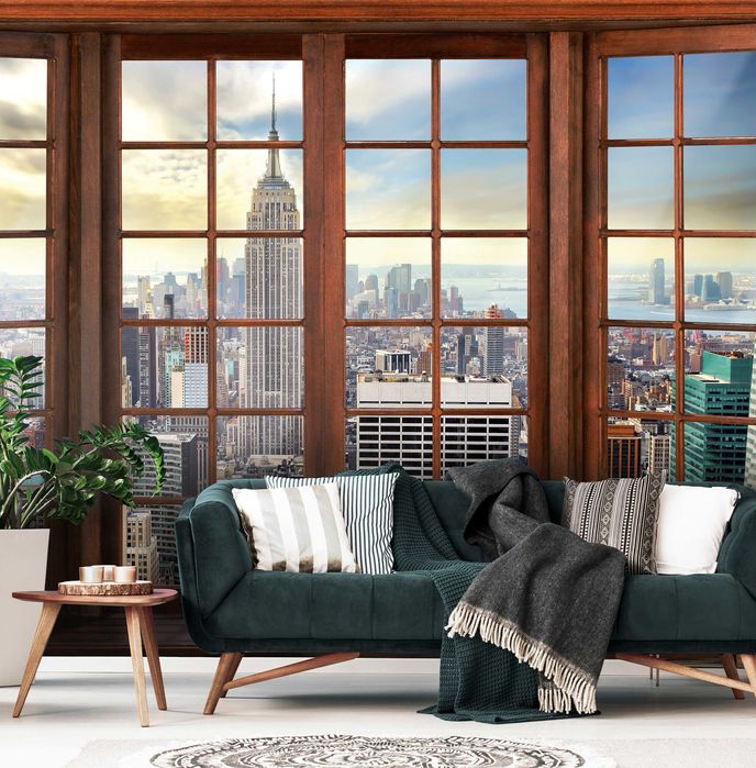 Fototapeta Imitacja Okna Miasto Widok 3D Na Twój Własny Rozmiar + KLEJ