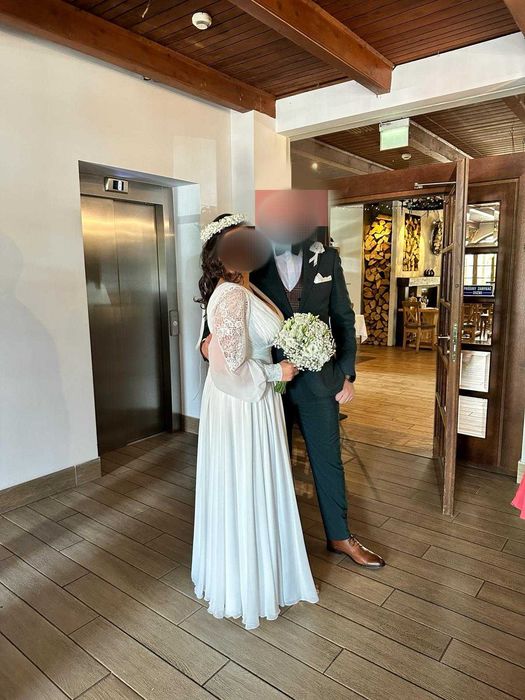 Piękna suknia ślubna Boho 160cm+6cm obcasa, 38/40