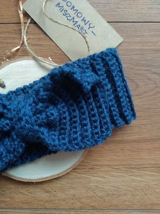 Zimowa opaska na głowę z kokardą L 100% merynos różne kolory