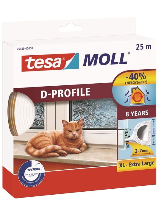 TESA Uszczelka gumowa D biała 100m/9mm  i długości 1 metr