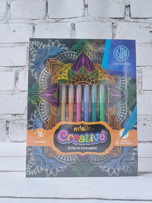 Creativo Metallic Astra zestaw 16 kolorowanek 6 mazaków nowe prezent