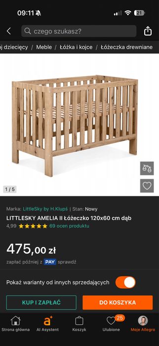 Łóżeczko niemowlęce + materac