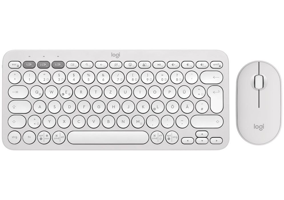 Комплект (компактна мембранна клавіатура, оптична миша) Logitech Pebble 2 Combo Tonal White (бездротовий, Bluetooth, USB-приймач, німецька розкладка)