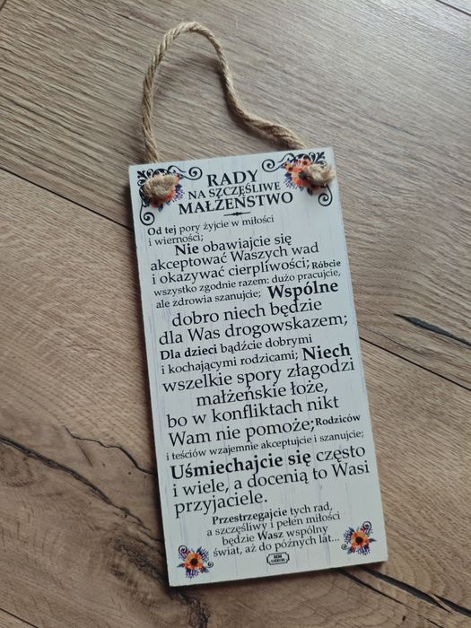 Prezent ślubny upominek na wesele tabliczka rady dla małżonków