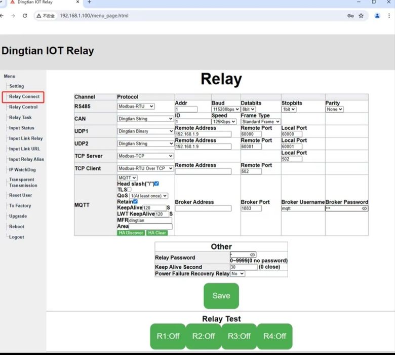 2 Relés ethernet e wi-fi Modbus, mqtt,TCP/udp,http,HTTPS.S,web