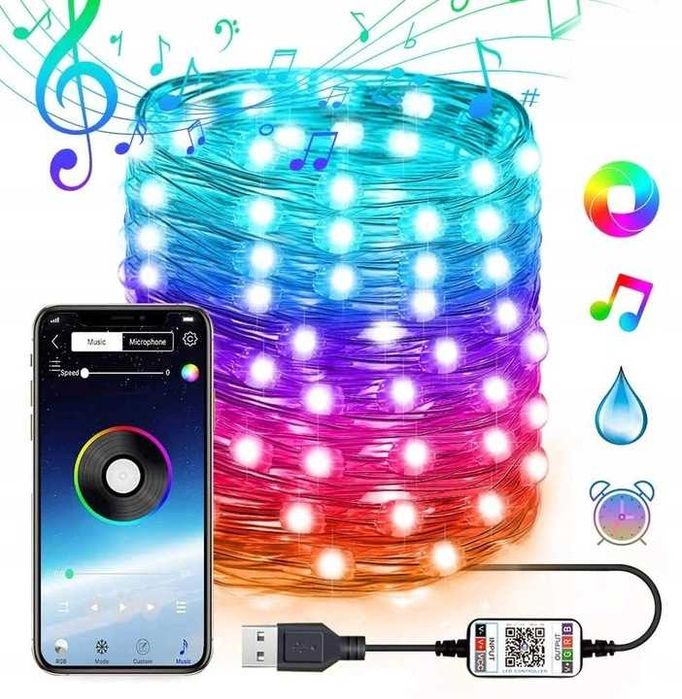 Lampki Choinkowe 200 LED BLUETOOTH 20M USB RGB MIX