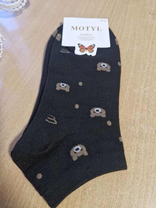 Skarpetki stópki czarne damskie z misiami 39-42  1para Motyl