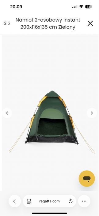 Namiot 2-osobowy Regatta Outdoors Instant 200x116x135 cm | Zielony