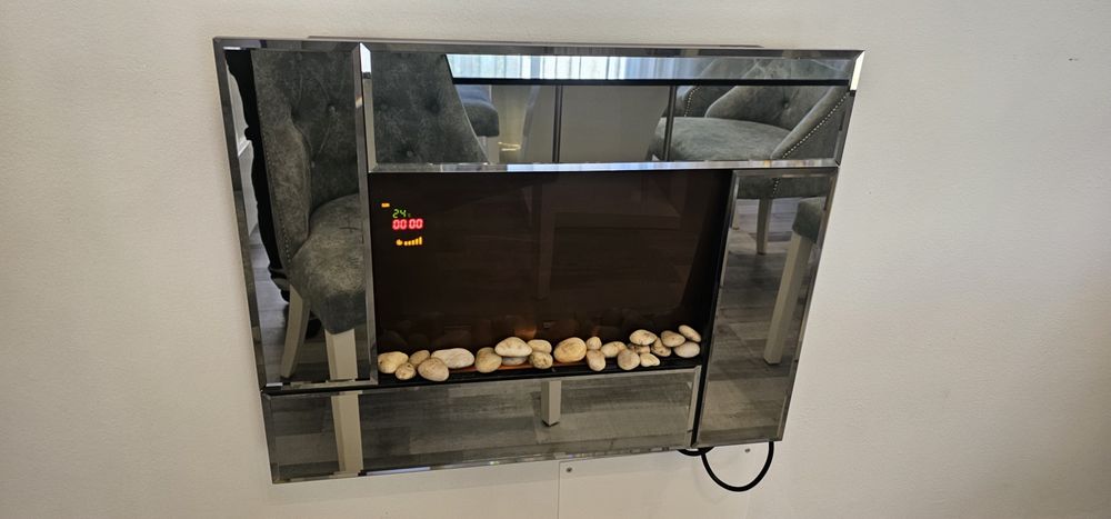 Sala Completa Moderna | Aparador + Mesa Vidro + 6 Cadeiras + Sofá + Lareira Elétrica + 2 Carpetes | 1.440€