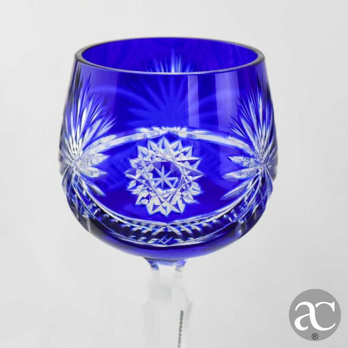 Conjunto de 6 Copos Cristal Doublé, Cristal da Bohemia, azul-cobalto