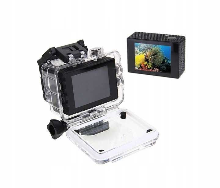 Zestaw KAMERA SPORTOWA 1080p na kask narty rowery wodoodporna FULL HD