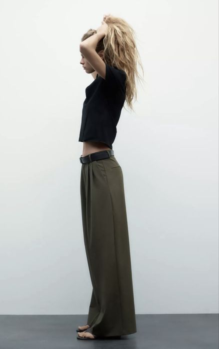 Штани палаццо Zara рр М хакі брюки з поясом широкие кюлоти