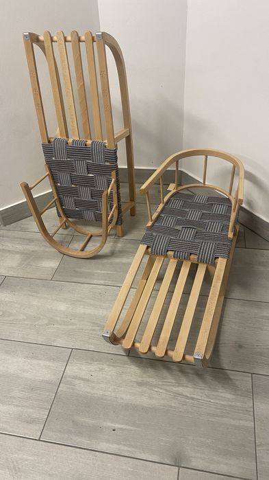 Sanki drewniane z oparciem