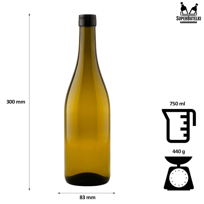 30x Burgundy 750 ml butelki na wino oliwkowe + ZAKRĘTKI