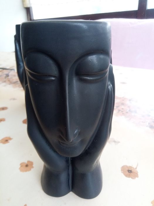 Wazony ceramiczne, twarz, czarne, komplet 3 szt