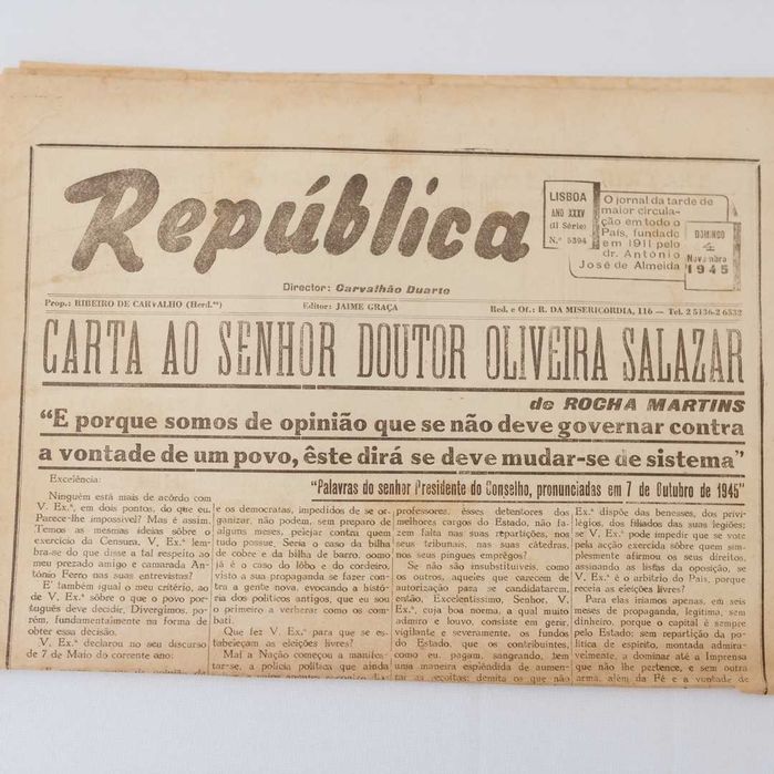 Jornal "A República" - 4/11/1945