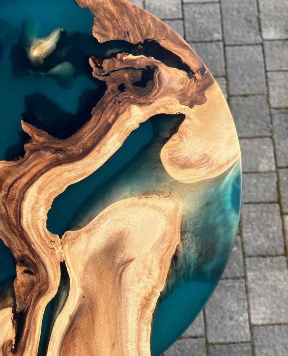 Stolik kawowy suar dąb orzech drewno szmaragdowa żywica loft #131