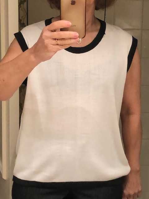 Conjunto malha fina de casaco e blusa