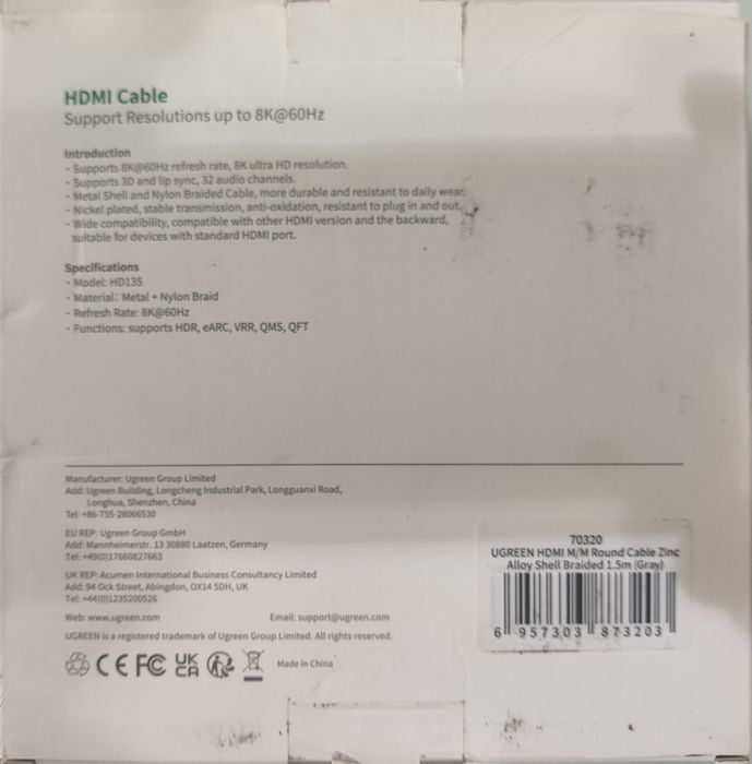 Cabo Hdmi 1,5 m, 8K/60Hz, 4K/120Hz, blindado, Luxury Zinc Alloy