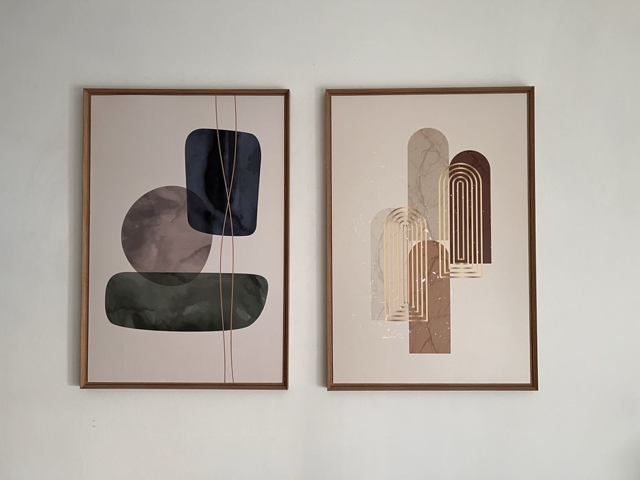 Conjunto 2 Quadros Leroy Merlin com Moldura Abstrato Art Gallery Geometry Filet ouro