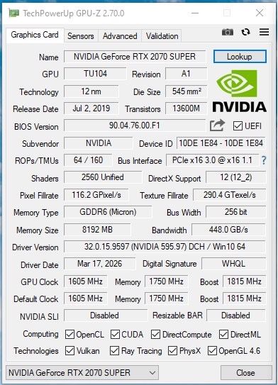 Palit JetStream 2070 super RTX 8Gb