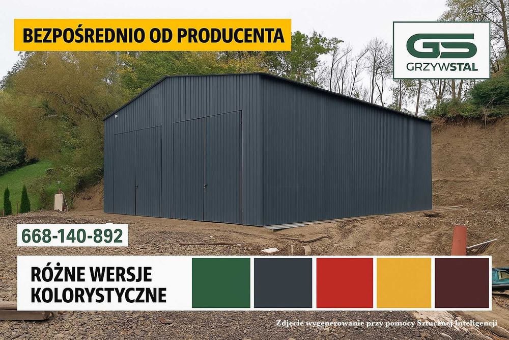 Grafitowy Wysoki GARAŻ BLASZANY - Magazyn Rolniczy  - GRZYWSTAL*