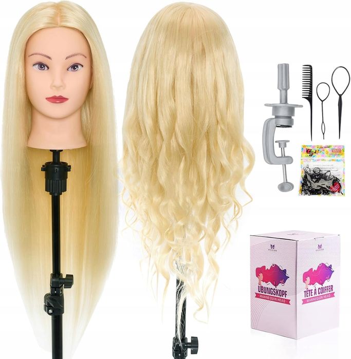 Główka treningowa z włosami ludzkimi w 60% - 71cm, blond