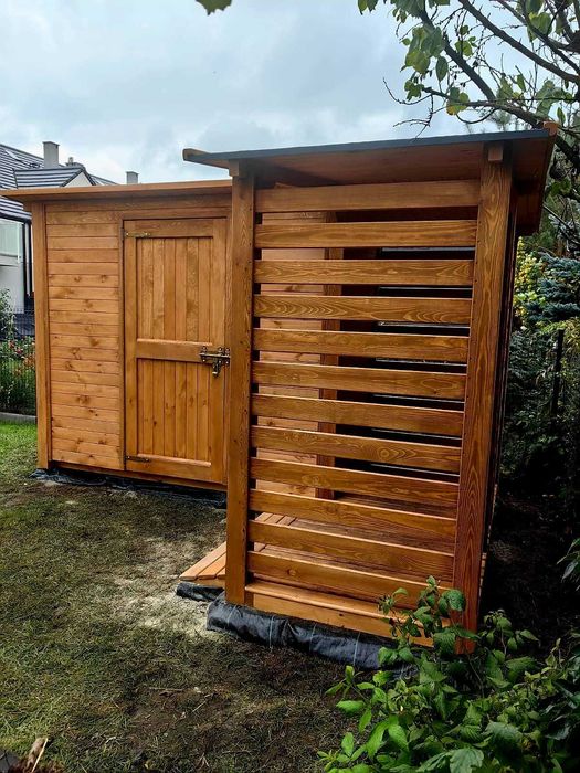 Rogowy domek narzędziowy 2,5 x 1,1m z drewutnią 2,5 x 1,1m