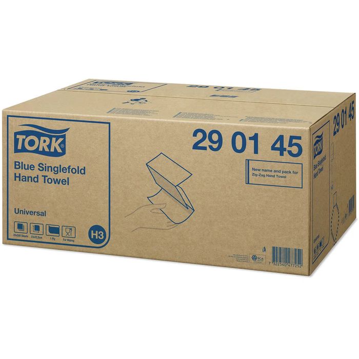 Tork 290145, pojedynczy ręcznik do rąk, niebieski, opakowanie 4000 szt.