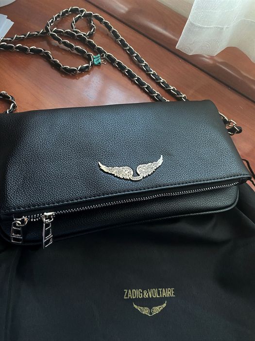 Сумка клатч черный Zadig & Voltaire из зернистой кожи Франция