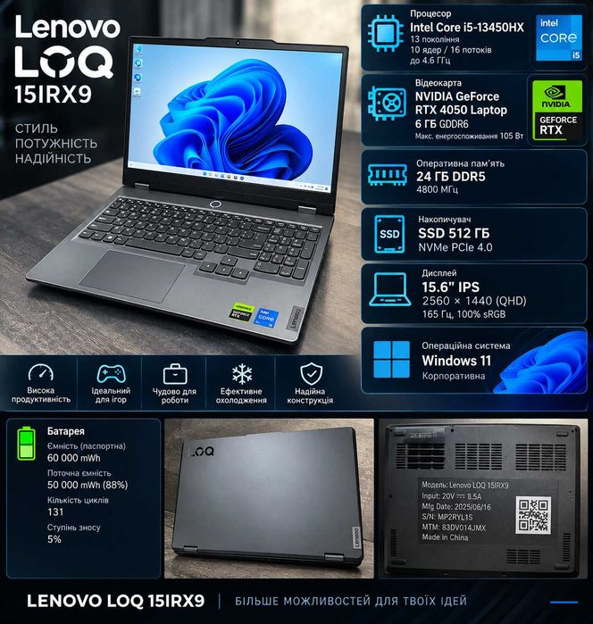 Lenovo LOQ 15IRX9 | i5-13450HX | RTX 4050 6GB | 24GB DDR5 | SSD 512GB | QHD 165Hz