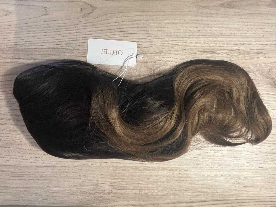 perułka damska naturalne syntetyczne włosy ombre brązowe