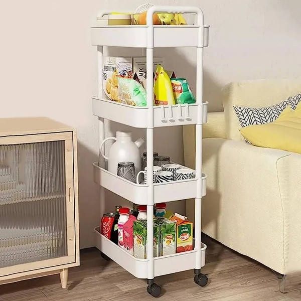 Этажерка напольная 4-ярусная на колесиках пластиковая