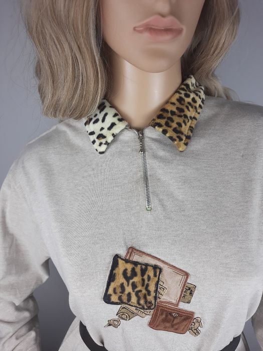 Bawełniana bluza z kołnierzykiem ciepła w panterkę cętki sweter