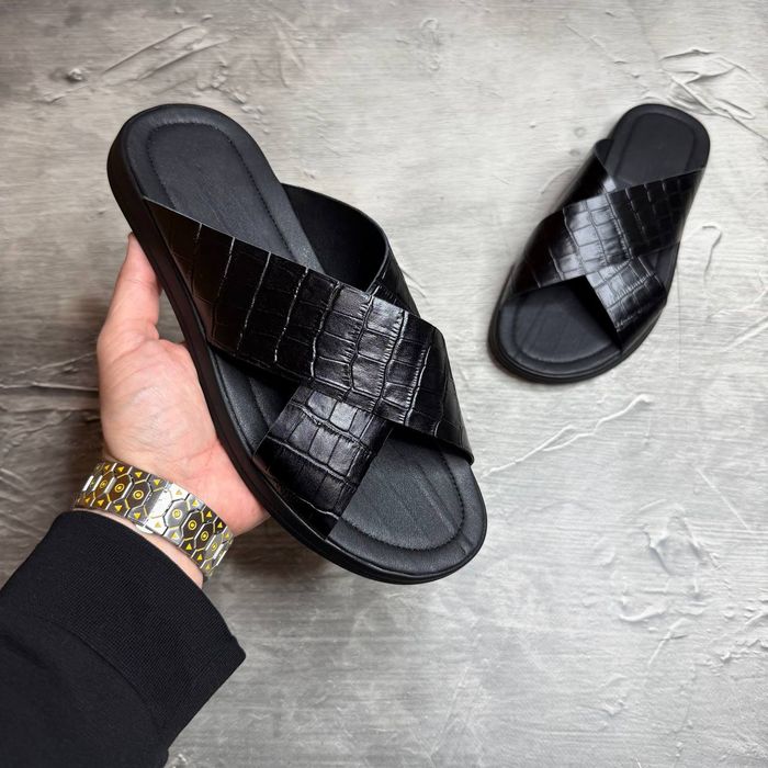 Чоловічі шкіряні шлопанці Bellmor black  люкс якість