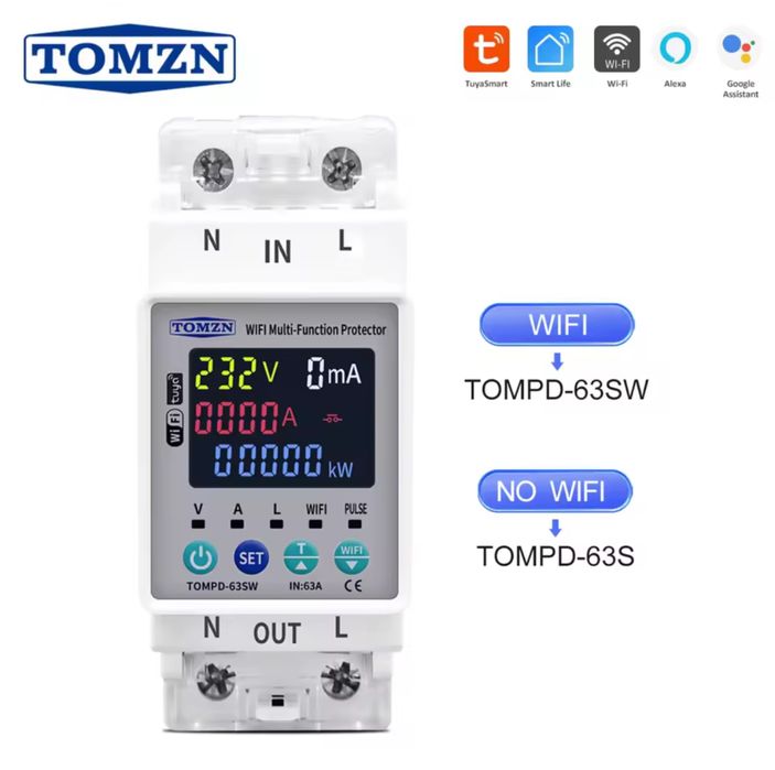 Розумне реле TOMZN TOMPD-63sw WiFi TUYA ватметр