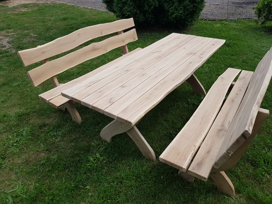Stół dębowy ogrodowy z ławkami