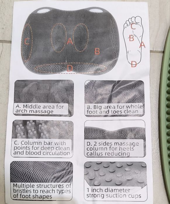 Silikonowa mata do mycia, masażu stop pid prysznic