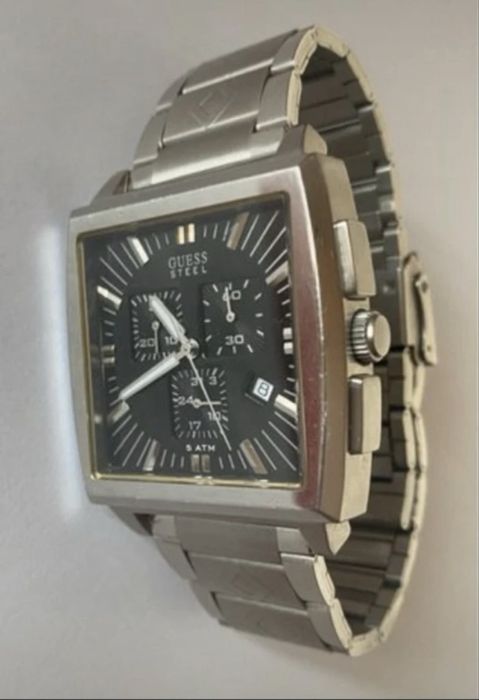 Relógio Guess Steel Masculino Cronógrafo Quadrado Aço Inoxidável – Mostrador Preto