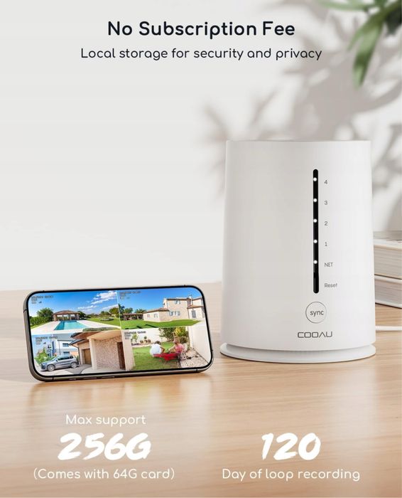 2x Kamera zewnętrzna z panelem solarnym + HUB COOAU C7