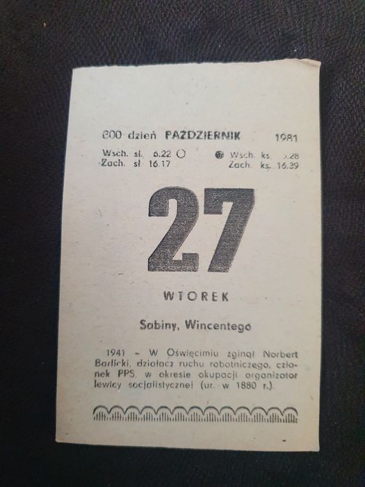 Kartka z kalendarza 27 10.1981