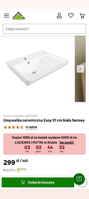 Umywalka ceramiczna meblowa Easy Sensea